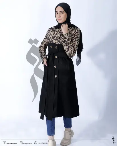 Calligraphy trench coat in black